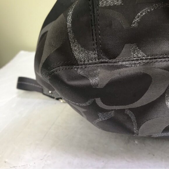 COACH Hobo Shoulder Crossbody Bag CC Silver Metallic Signature Leather Canvas - Picture 10 of 16